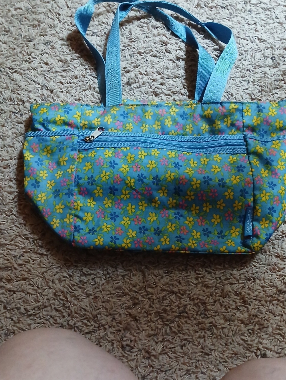 Floral Print Blue Tote Bag - Women's Shoulder Bag